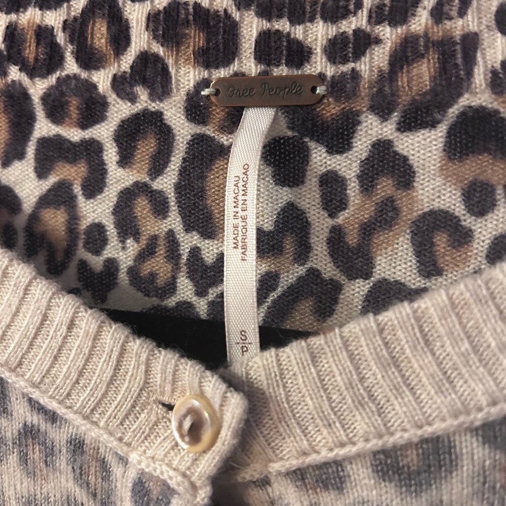 Free People cashmere Leopard Print Cardigan Sweater - Picture 2 of 7